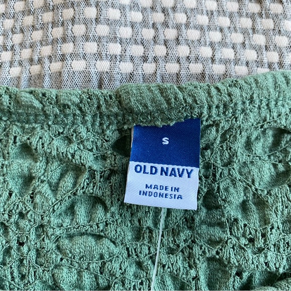 Old Navy Lace Crewneck Short Sleeve Top Green Small Floral Work Casual Summer - Picture 6 of 11